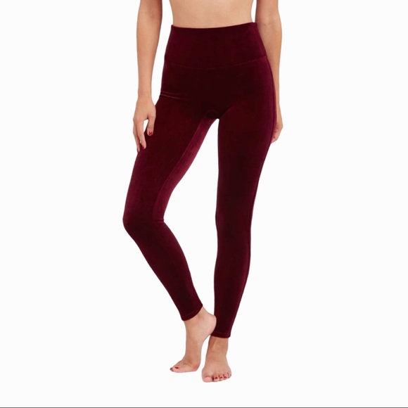 Spanx Velvet Leggings in Color Rich Burgundy - Picture 2 of 6